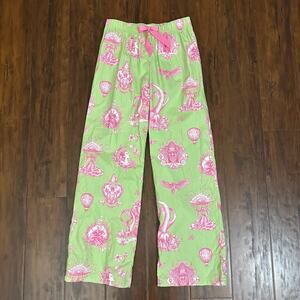 WICKED by KATIE KIME Pajama Pants Green Pink AOP Drawstring Lounge